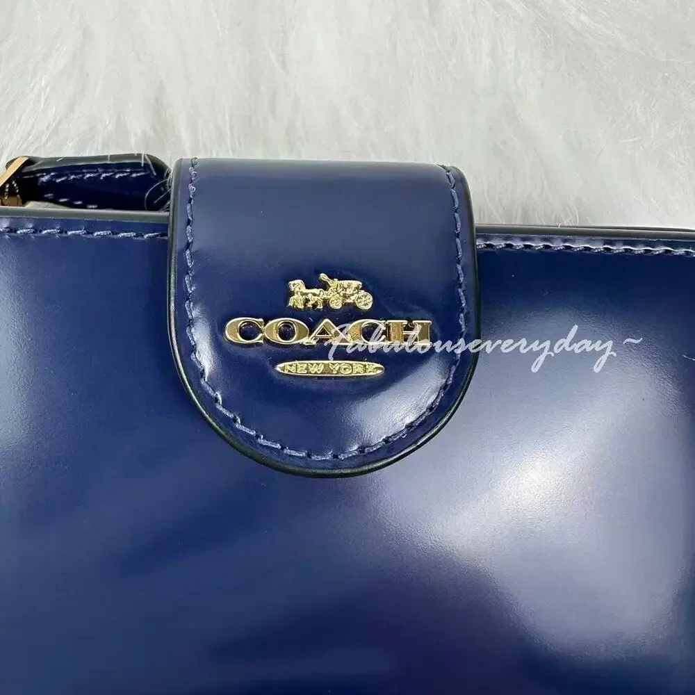 Coach Medium Corner Zip Wallet In Leather/Gold/True Navy CW526 NWT